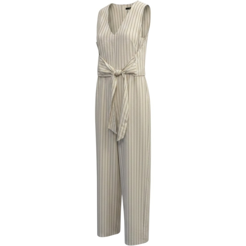 Lumiere white & grey striped coastal cotton blend jumpsuit w/ wrap tie waist SzM